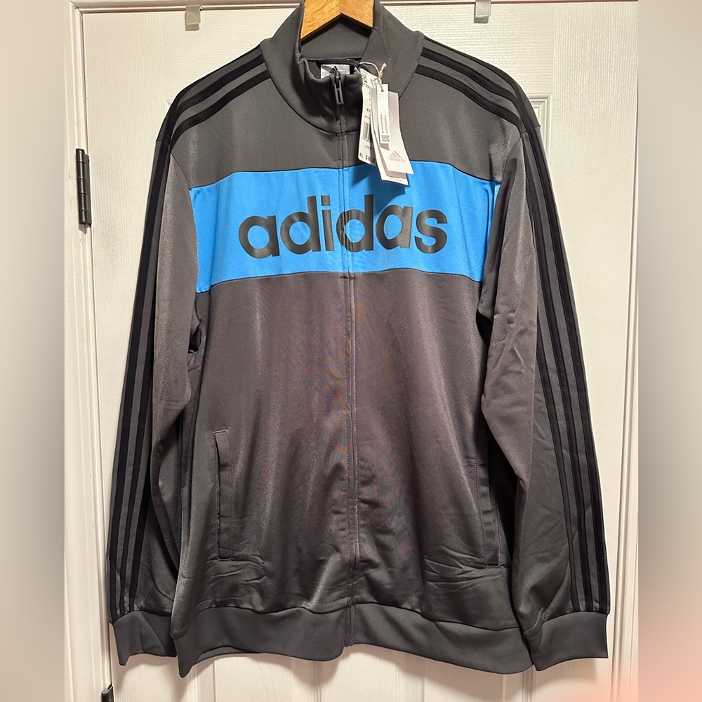ADIDAS MENS JACKET XL GRAY BLUE